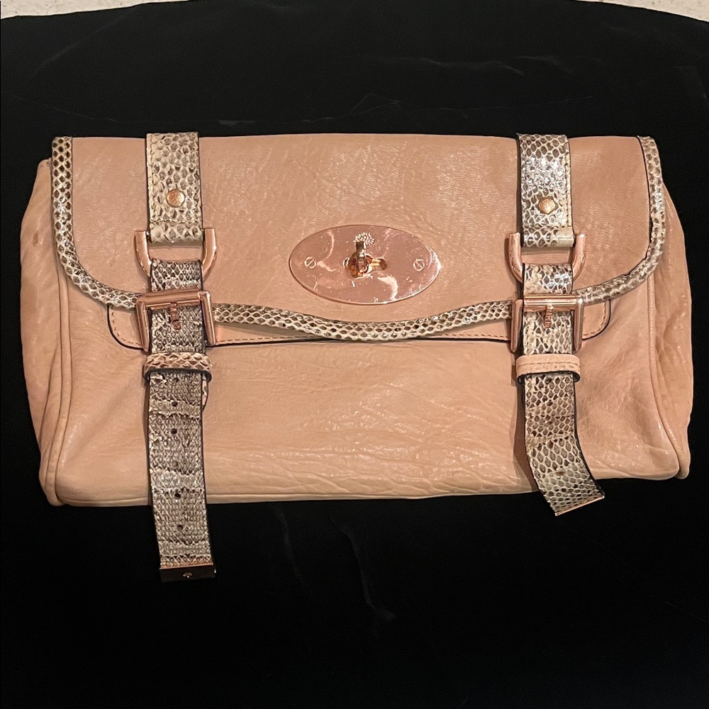 Mulberry Alexa Clutch Tan w/Snakeskin Accents & Rose Gold Hardware